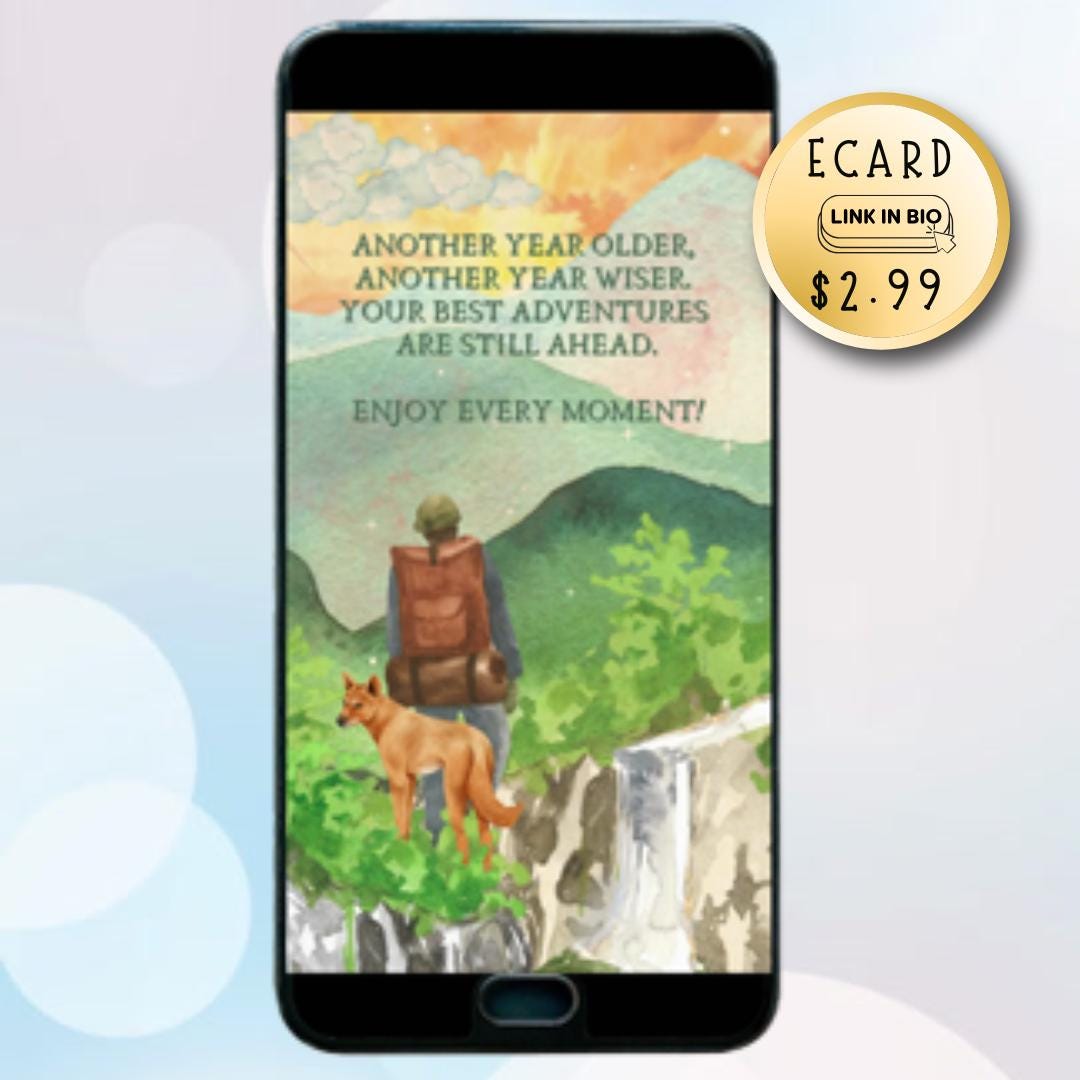 Animated Happy Birthday ECard for Texting - Hiking Dreams