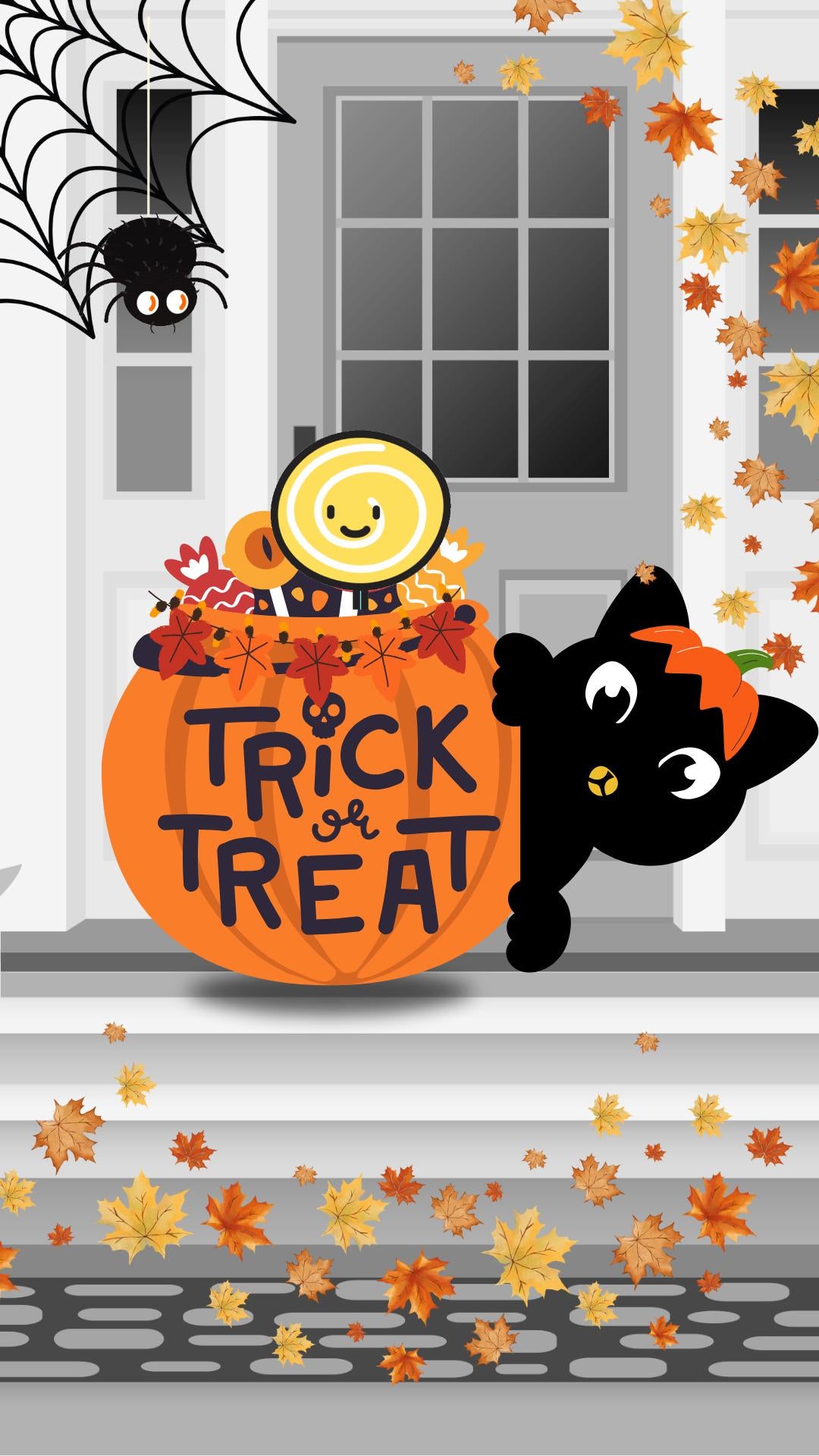 Happy Halloween Cat Trick - Animated Digital Card - Pixie Postcard - Greeting card for Texting and Emailing