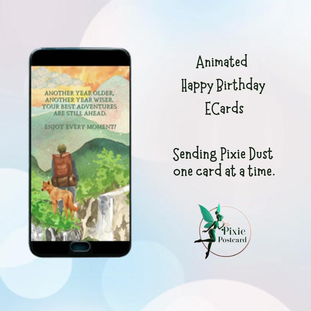 Animated Happy Birthday ECard for Texting - Hiking Dreams
