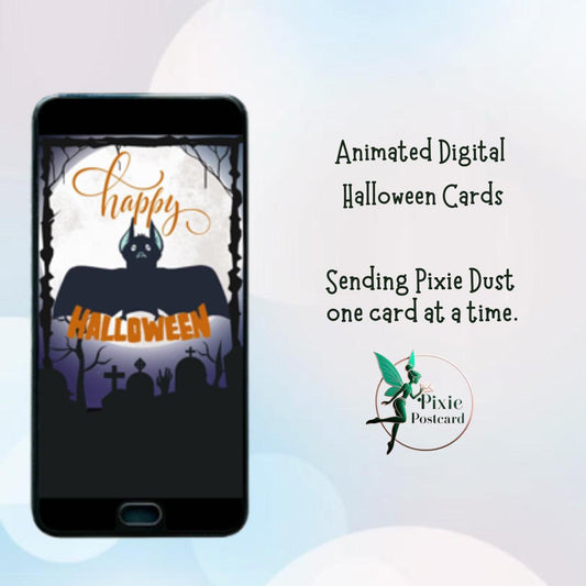 Happy Halloween Batty - Animated Digital Card - Pixie Postcard - Greeting Card for texting and emailing
